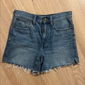 Madewell Blue High-Waisted Jean Shorts Distressed